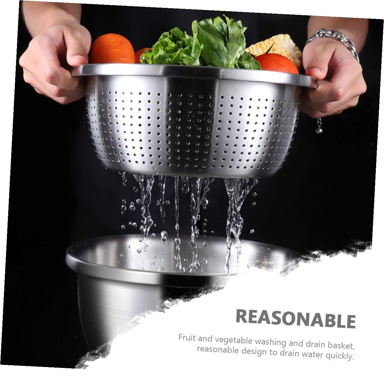 Colador Inoxidable de Acero Verduras Doble Capa | Plata, Malla Fina en Capa Interior, Portátil, para Lavar Fruta y Drenar Agua en Cocina o Camping