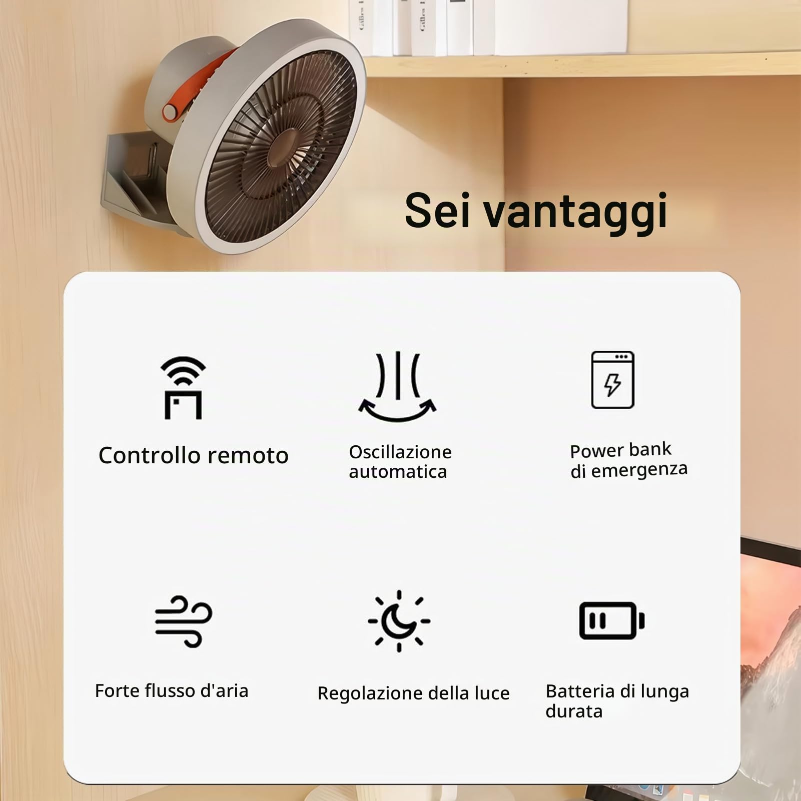 Ventilatore da parete piccolo con telecomando, mini ventilatore