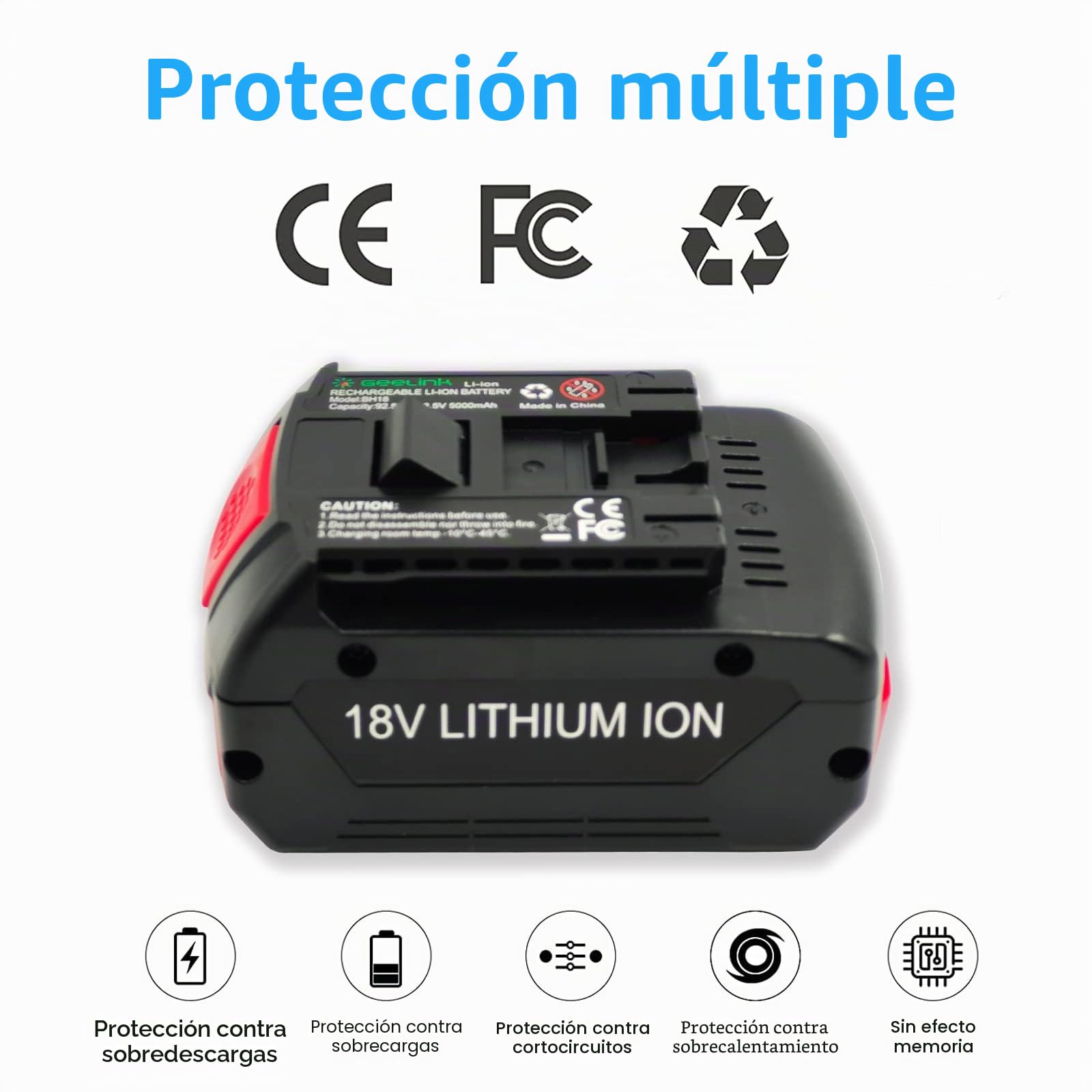 Paquete de 2 baterías BAT609 de 5.0 Ah de repuesto para Bosch Professional 18 V | Compatible con herramientas eléctricas inalámbricas Bosch BAT610G BAT618G BAT619 BAT621 BAT620 con indicador de carga LED
