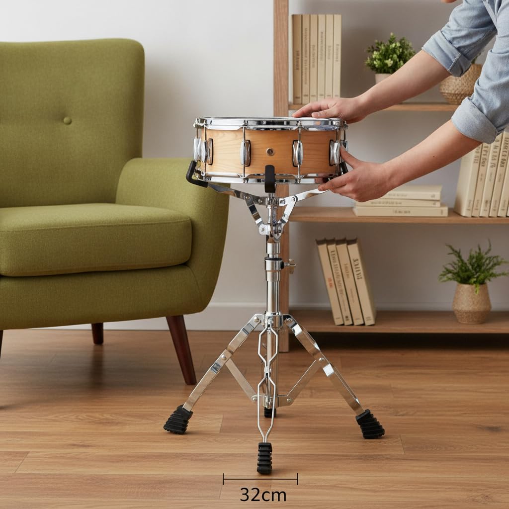 Metall Snare Drum Ständer Doppelt , 25 mm | Robustes Metall, höhenverstellbar, für Snare Drums, Übungstrommeln, Schlagzeug, Proberaum, Gummifüße, für Drumset, für Studio