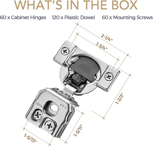Vista 19 de Ravinte - Juego de 30 bisagras superpuestas, 15 pares de bisagras de cierre suave de 1.3 pulgadas para armario de cocina, bisagras ocultas de acero