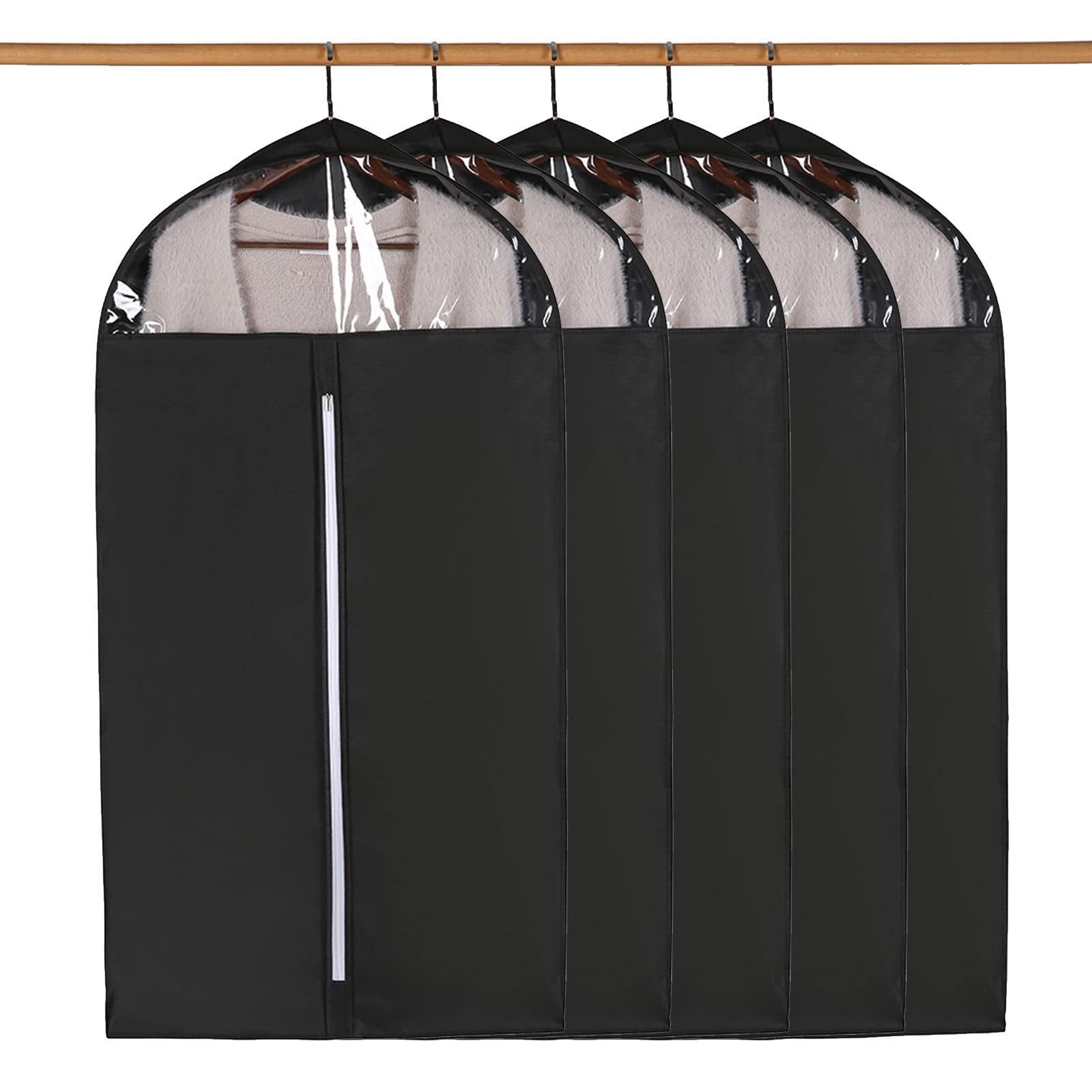 Sacchetti per Indumenti, Copriabiti Lunghi for Uomo e Donna 5 Pezzi, Sacchi Porta Abiti Pieghevoli, copriabiti in PEVA con Cerniera su Guide Aperte(White,60x90cm)