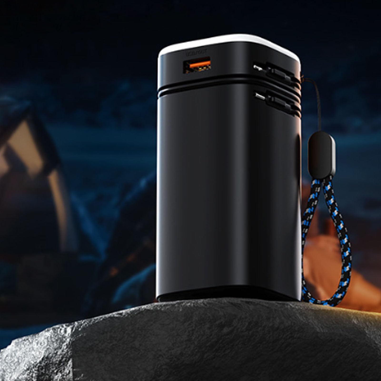 Topiky Power Bank PD da 22,5 W a Ricarica Rapida da 20000 MAh, Alimentatore Portatile con Cavo Integrato, 4 Uscite e Luce da Campeggio a 3 luminosità per Viaggi, Attrezzatura da Esterno