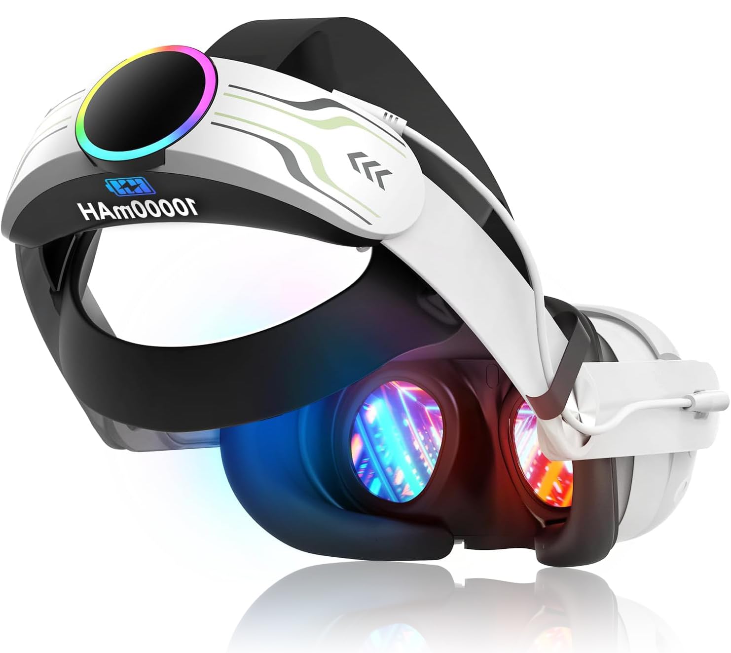 RGB Head Strap for Oculus/Meta Quest 3/3s Head Strap with Battery 10000mAh Pack for Extended 8 Hrs of Playtime, Fast Charging VR Power, Adjustable Elite Strap Enhanced Support and Balance in VR RGB Head Strap for Oculus/Meta Quest 3/3s Head Strap with Battery 10000mAh Pack for Extended 8 Hrs of Playtime, Fast Charging VR Power, Adjustable Elite Strap Enhanced Support and Balance in VR