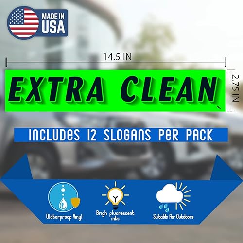 Miniatura 2 de Versa Tags - Paquete de 12 calcomanías con eslogan para parabrisas, paquete de 12 unidades cada una de las más limpias, compra aquí Pay aquí, 4 x 4,