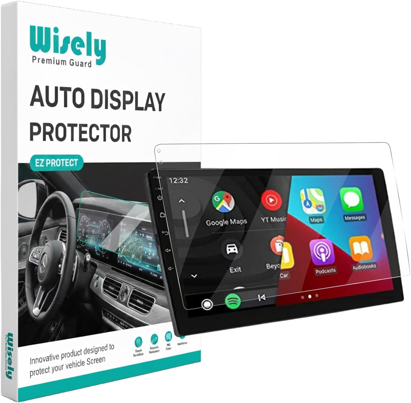 Wisely Glass Full Screen Protector Screen Guard For 9 Inch Android Car Stereo Touch Display Protector For Navigation System, Easy Installation Kit, Hd Clear, Full Cover