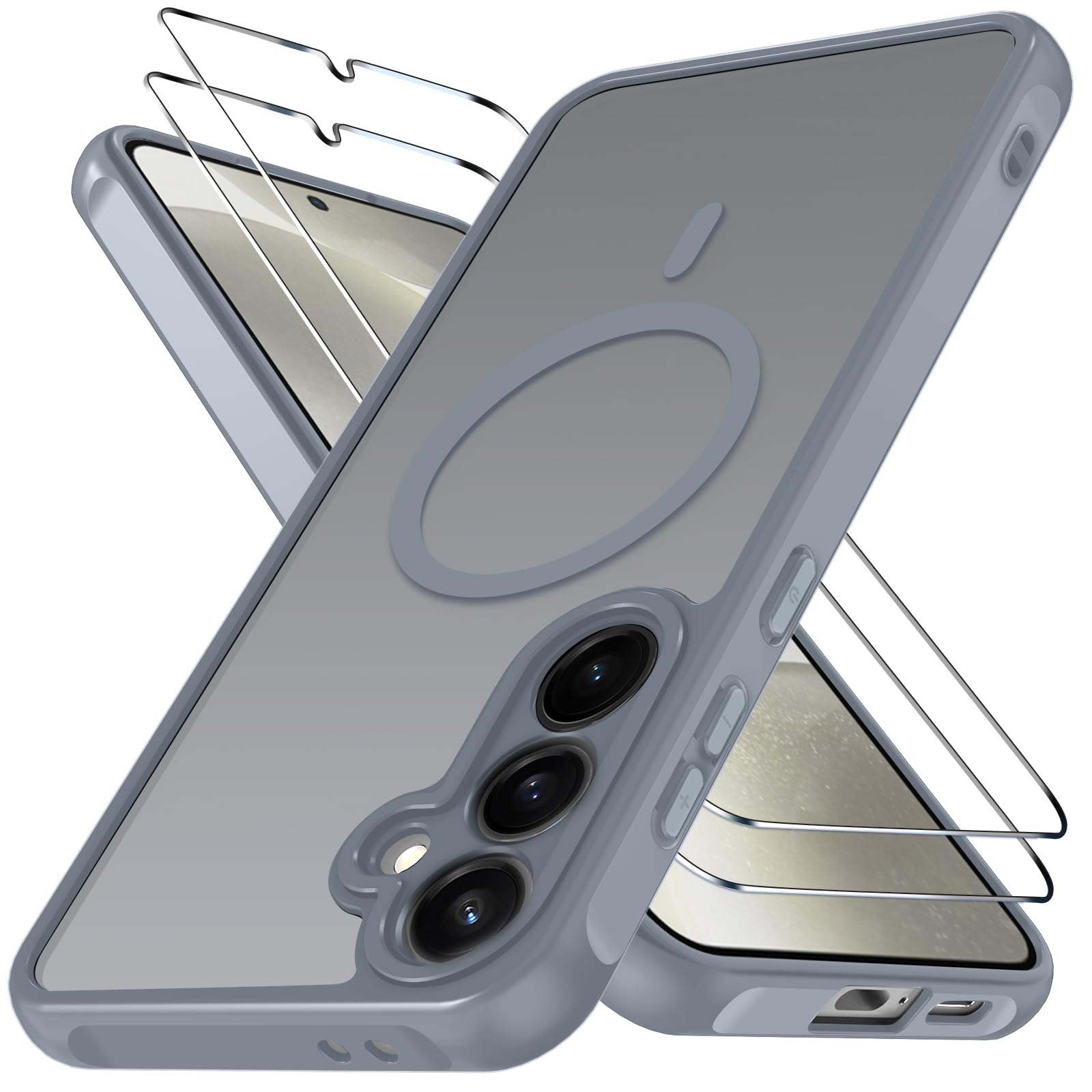 ivoler für Samsung Galaxy S25 Hülle, 1 Magnetisch Handyhülle mit 2 Stück Panzer Schutz Glas, [Kompatibel mit MagSafe] [Militärischer Schutz] Stoßfest Transparent Schutzhülle Klar Durchsichtige Case