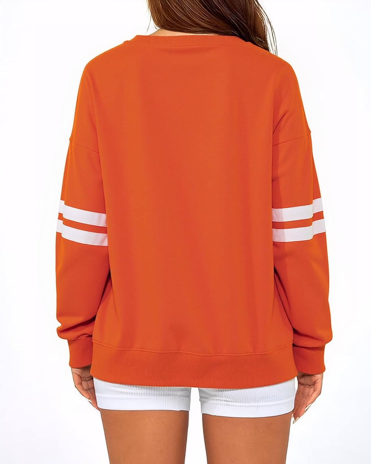 KevaMolly Womens Varsity Striped Oversized Sweatshirt Drop Shoulder Long Sleeve Casual Fashion Pullover Top - Image 3