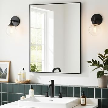 Wall Mirror 30x36, Rectangle Bathroom Mirror 30 x 36 inch, Black Metal Wall Mirror, Large Vanity Mirror 30 by36, Modern Wall Mounted Mirrors for Hallway, Living Room, Bedroom