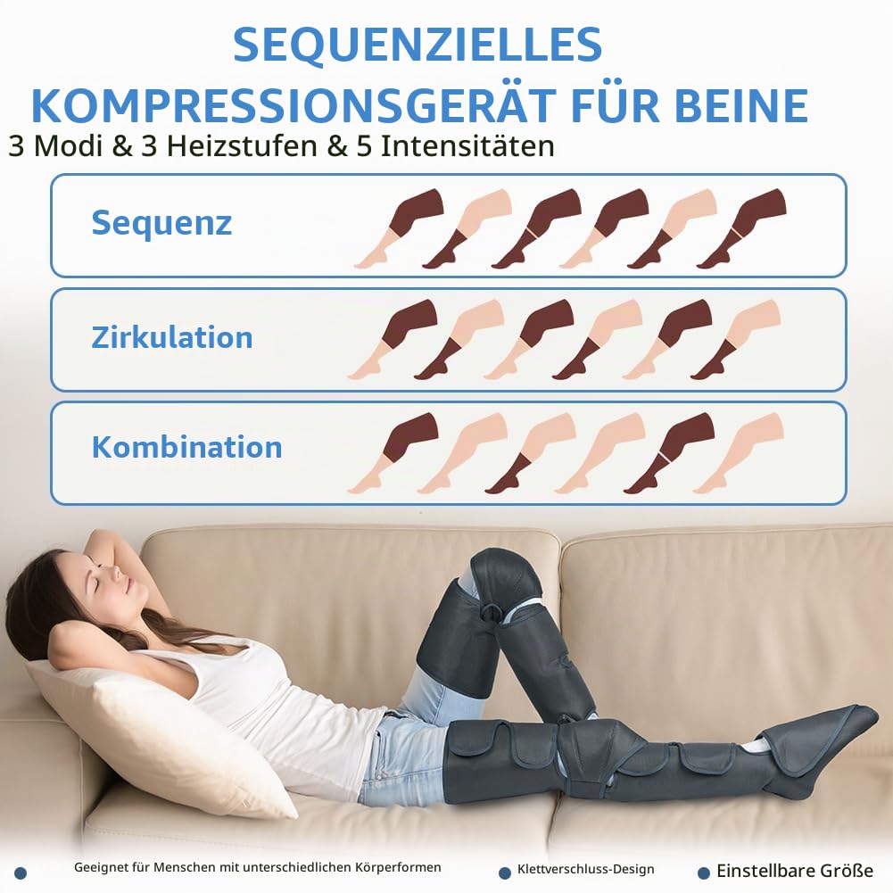 Aolso Beinmassagegerät, Kniemassagegerät mit Wärme, Wadenmassagegerät mit Luftkompression, Beinwickel-Massagestiefel für Schmerzen und Durchblutung, 3 Modi & 5 Intensitäten, Geschenke für Eltern