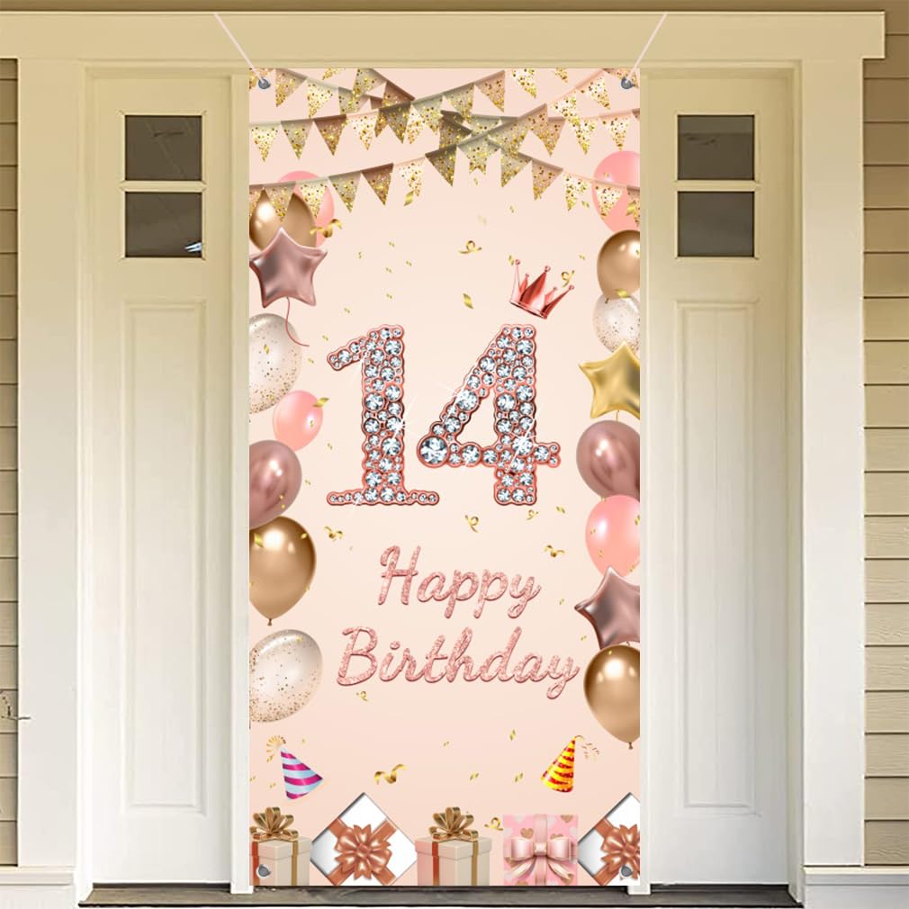 Bannière de fond pour fête d'anniversaire fille 14 ans en tissu rose
