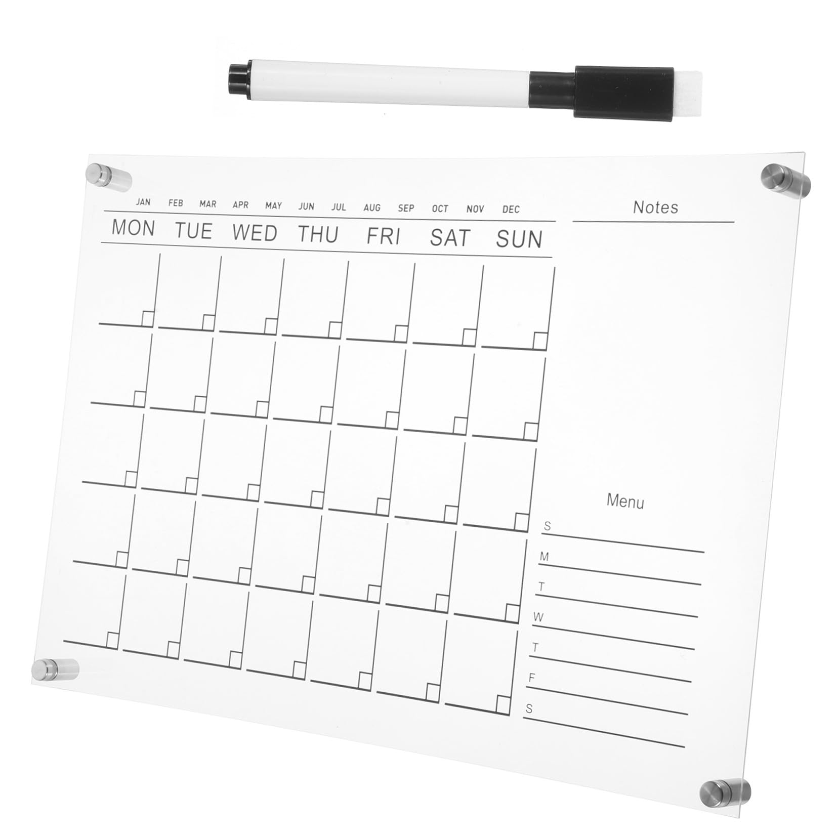 NOLITOY Abwischbarer Acrylglas Wandkalender Wochenplaner mit Aufhängung Wiederverwendbarer Kalender Whiteboard Memo Board für Zuhause Büro Dekoration mit Nägeln und Zufällige Farbe