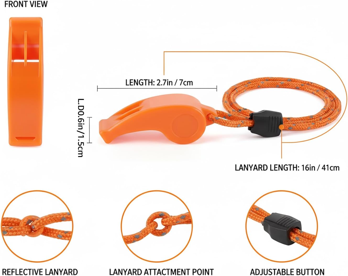 Emergency Survival Whistle with Reflective Lanyard, Loud Safety Signal for Outdoor Hiking Camping Kayaking Running Lifeguard Coach-2 Pack