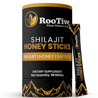 Rootive Himalayan Shilajit Honey Sticks with Saffron, 30 Count Natural Energy Supplement with 75% Fulvic Acid, 84+ Trace Minerals and Easy to Use Stick Packs