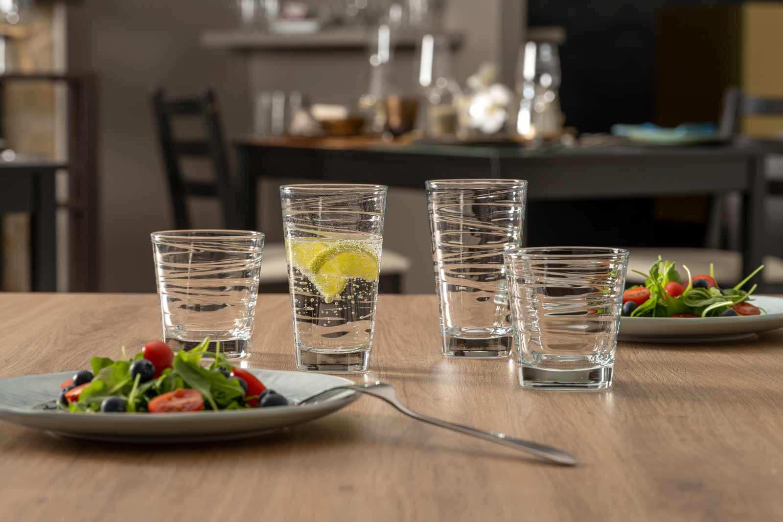 Leonardo Becherset Vario Struttura, 8-teilige Trinkgläser-Set, spülmaschinengeeignete Glas-Becher mit Muster, 4 Saftgläser 280 ml / 4 Wassergläser 250 ml