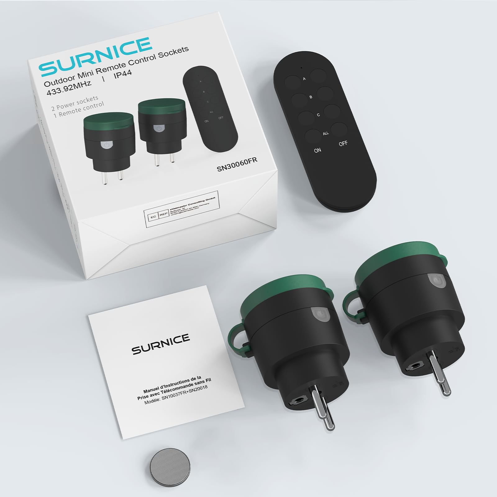 Mini Prise Télécommandée sans Fil Extérieure IP44 40 m 2300 W Noir/Vert