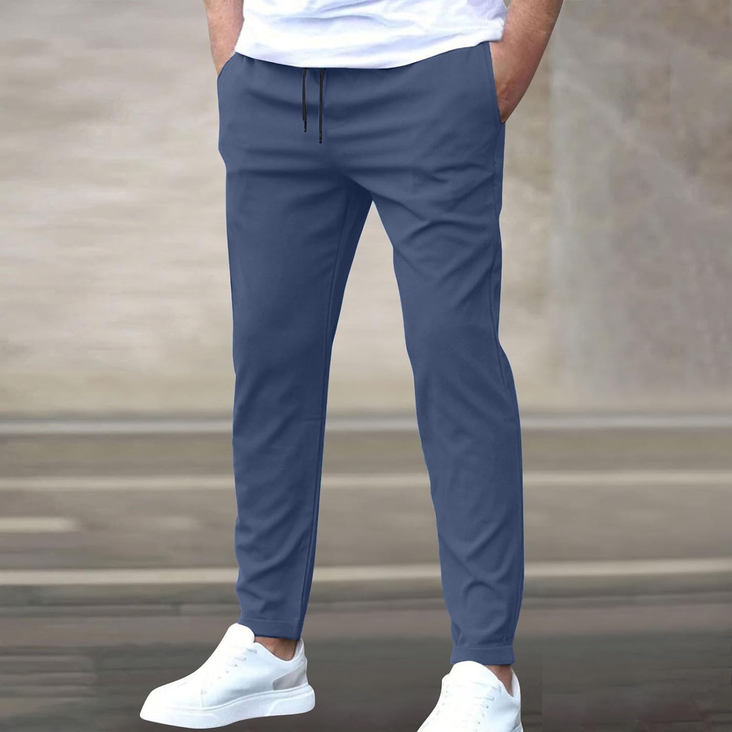 SOOUICKER Chino Trousers Men's Regular Fit with Elastic Waistband Casual Trousers Long Lightweight Fabric Trousers Jogging Jogging Jogging Bottoms Elegant Without Cuffs Trousers Modern with Elasticated Casual Blue XXL