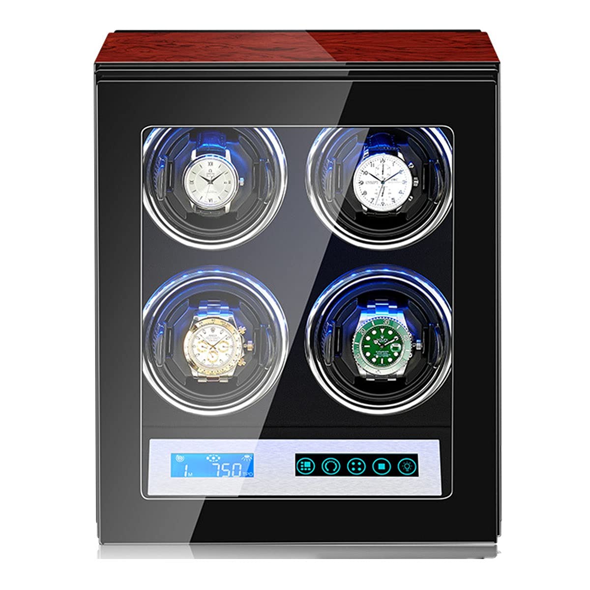 Caja para relojes automáticos de piel con motor silencioso y vitrina