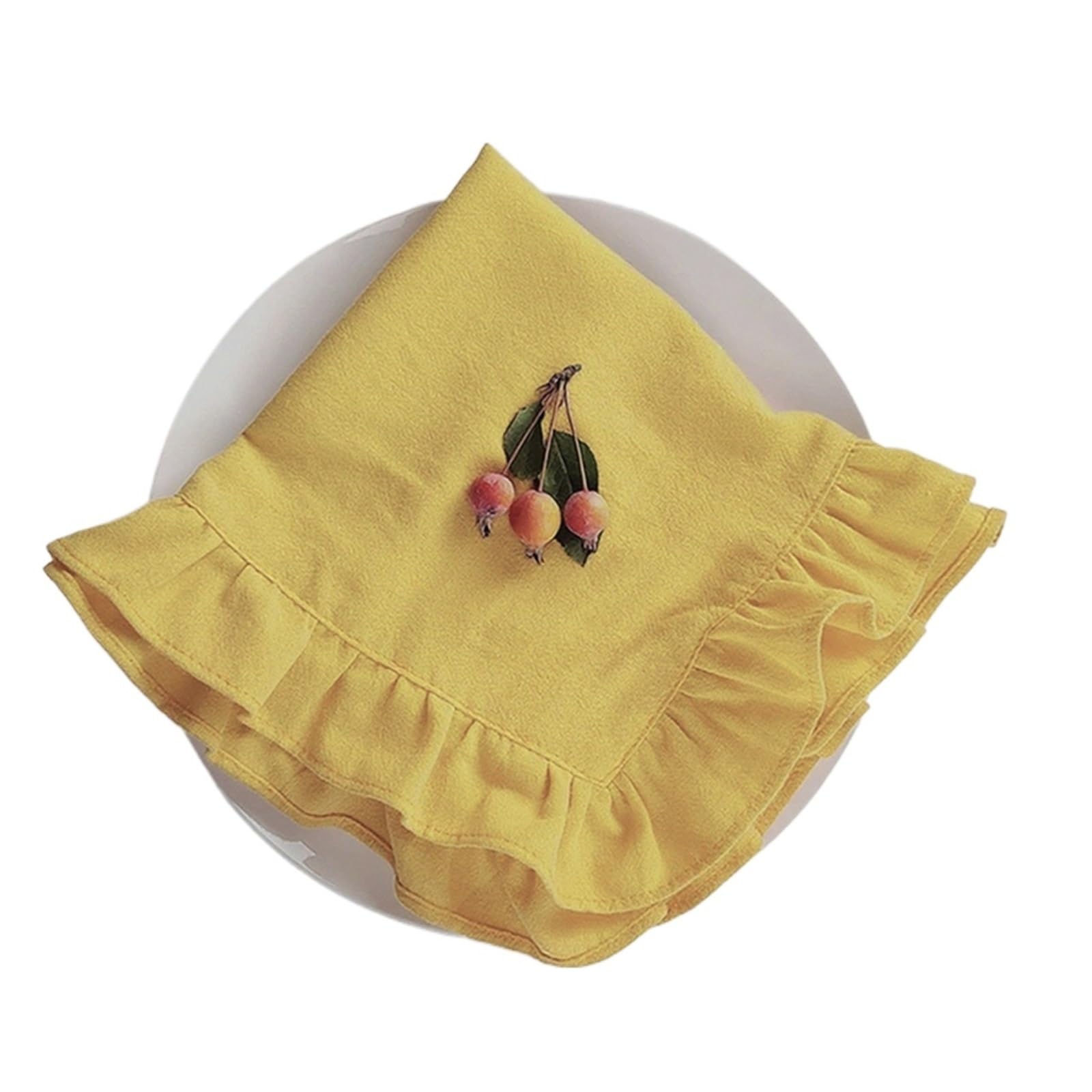 Ruffle Placemats Cotton Ruffle Cloth Napkins Set of 6 Dinner Placemat Table Decorations Handcrafted Machine Washable Kitchen Home Decor(Yellow,6Pcs 45x45cm)