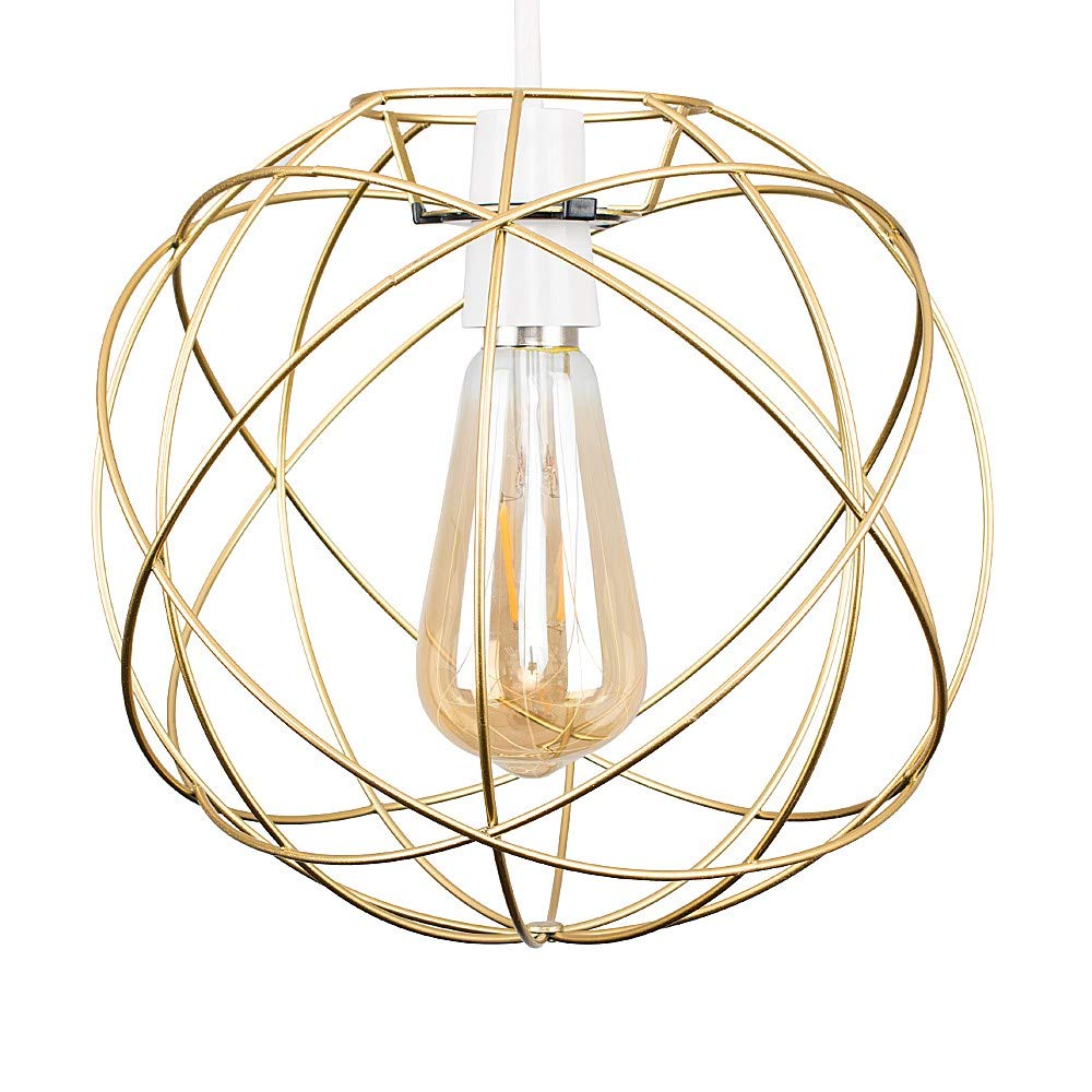MiniSun | Retro Style Atom Design Gold Metal Basket Ceiling Light Shade | Ceiling Lighting, Home Décor & Improvement Essential | Includes 4W LED Bulb [2700K Warm White] | 25.5cm Shade Width