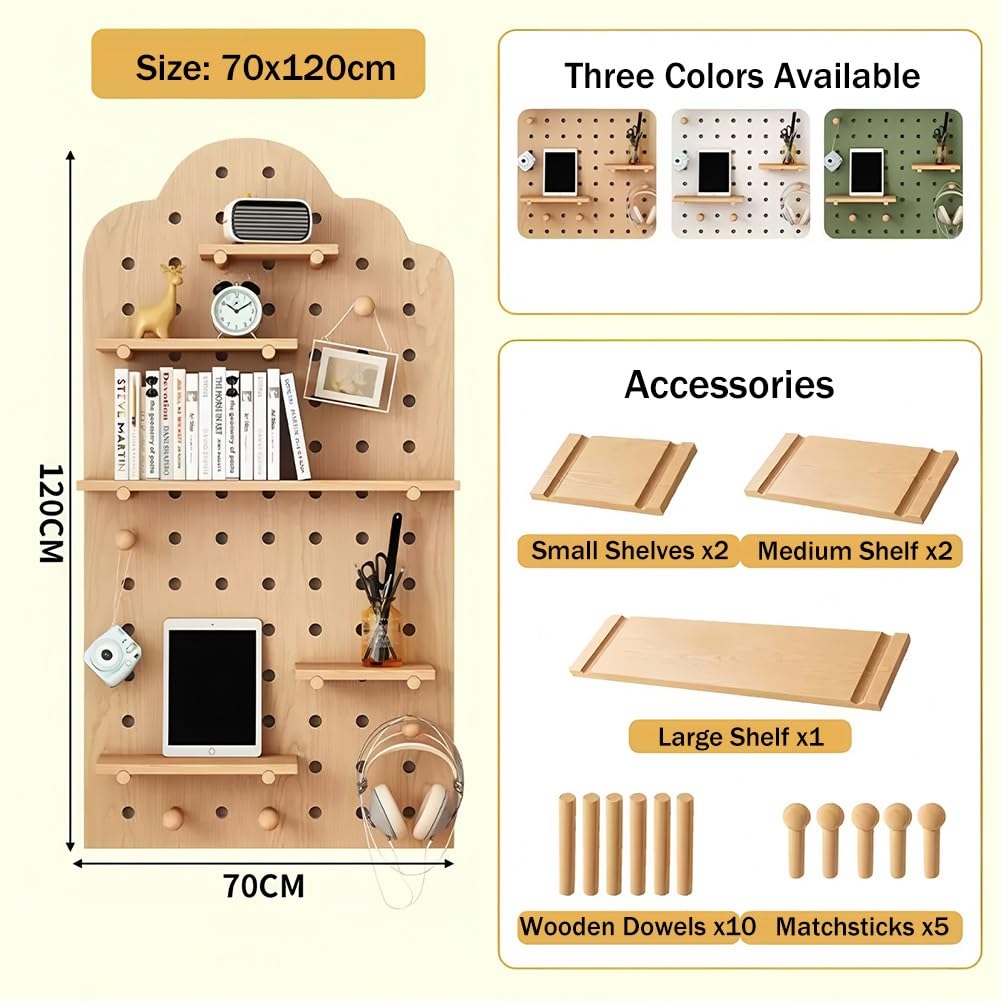 Wandmontiertes Stecktafel-Regal aus Holz, mit Holzklammern und Trennwänden, schwebendes Regal für Aufbewahrung und Organisation zu Hause
