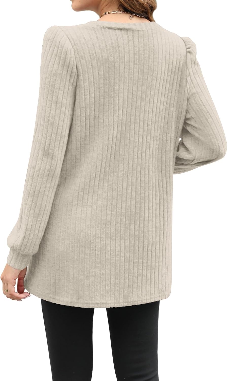 OFEEFAN Long Sleeve Shirts for Women Long Sweaters with Pockets Tunic Tops Loose Fit - Image 4