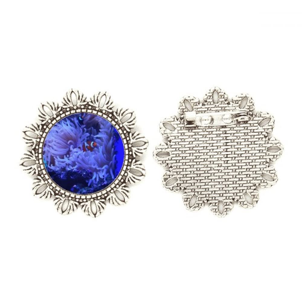 no/noOcean Anemone Fish Science Nature Picture Silver Flower Brooch Hook Pin Breastpin