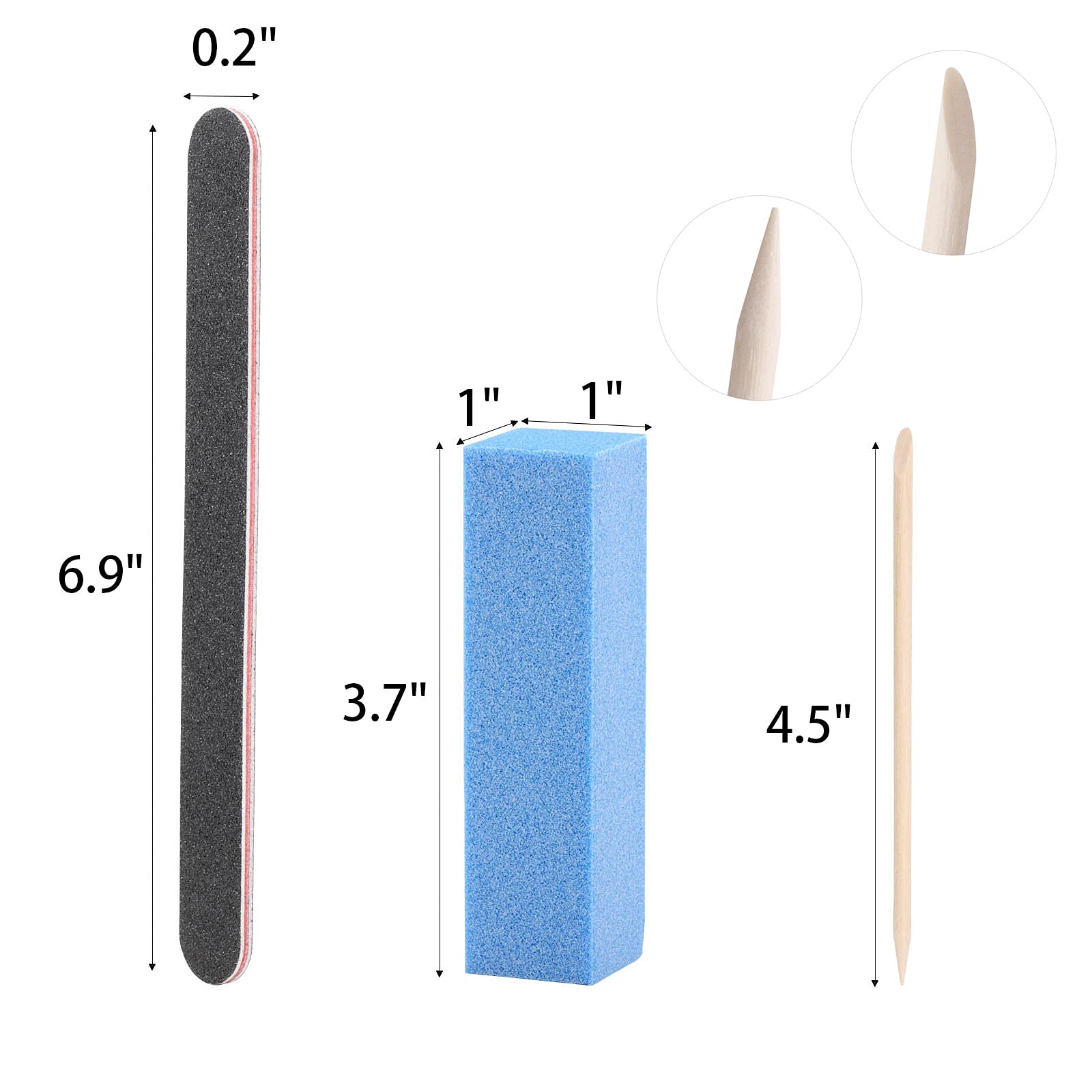100 Stück orangefarbene Stäbchen für Nägel, doppelseitige multifunktionale Nagelhaut-Sticks, 6 Stück Nagelfeilen mit Körnung 100/180 und 6 Stück Pufferblöcke.
