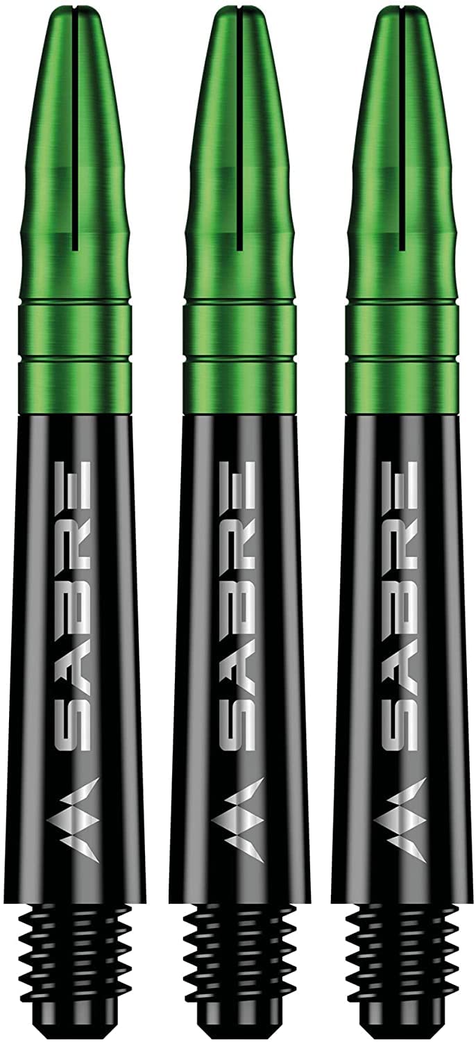 Mission Darts Sabre Shafts | Durable Black Polycarbonate Stems with Coloured Aluminium Top | 1 Set of 3 Shafts | Green | Short (S1508)
