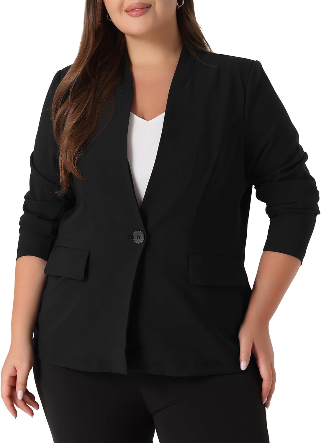 Agnes Orinda Plus Size Blazers for Women Button Long Sleeve Office Work Business Suit Blazer Jacket