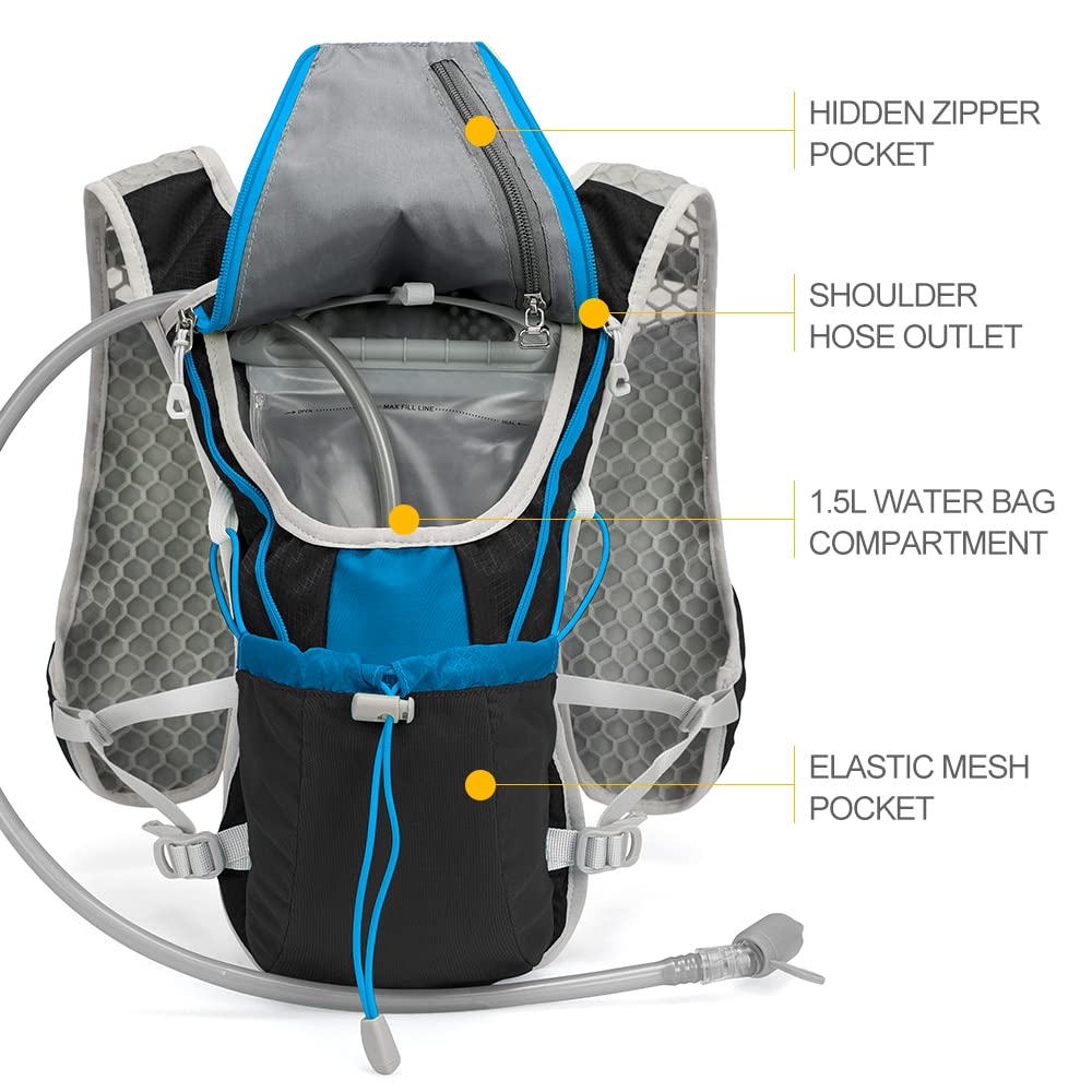 IX INOXTO - Mochila de hidratación para correr, chaleco de hidratación con bolsa de agua de 1.5 L (50 onzas) para hombres y mujeres, mochila de agua ligera para senderismo, ciclismo, escalada,