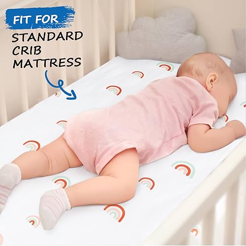 Miniatura 27 de Sábanas de cuna para niña, paquete de 2 sábanas para cuna estándar y colchón de cama infantil, sábana bajera ajustable transpirable y suave