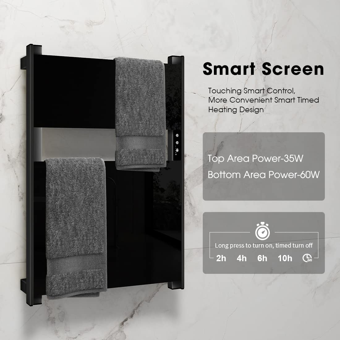 Amazon.com: Evokor Heated Towel Rack for Bathroom, Towel Warmer with Timer  Wall Mounted, Electric Towel Warmer, Bath Towel Heater with Black Tempered  Safty Glass, Graphene, Towel Drying Rack- 26.8 x18 inch(Black) :