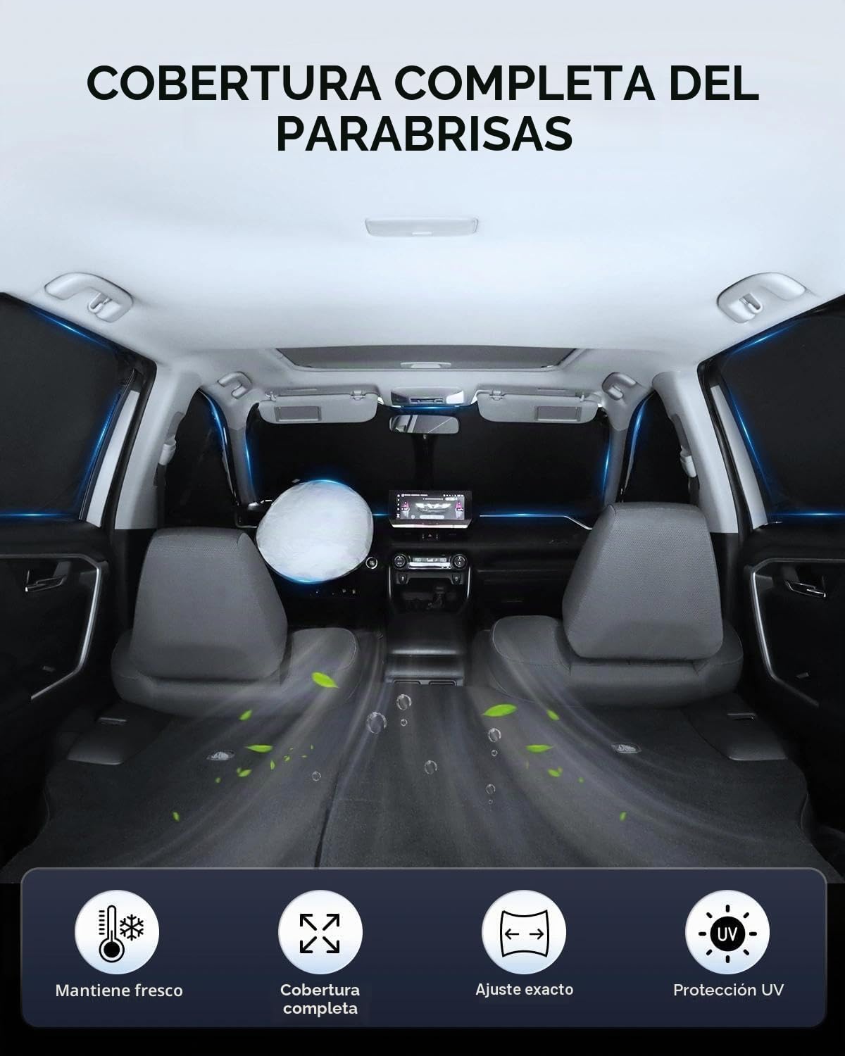 Juego de 8 parasoles para coche EVOOOR para Skoda Kodiaq (2017–2024) – Cobertura completa para parabrisas, ventanillas laterales, ventanas triangulares y luneta trasera – Protección UV y contra el