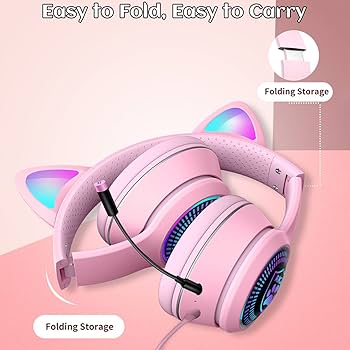 Amazon.com: VIGROS Cat Ear Gaming Headset with Mic RGB LED