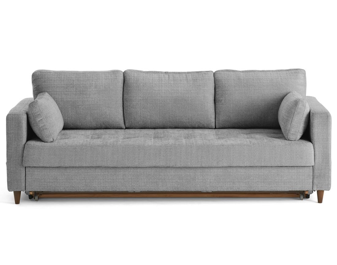Lisa Design Anna - 3-sitzer Einzelsofa Schlaffunktion mit Tasche aus Strukturiertem Samt Grau