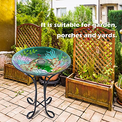 Glass Bird Bath Solar Birdbath With Metal Stand For Outdoor Garden Patio Deck Porch Decor Plant #TOP4