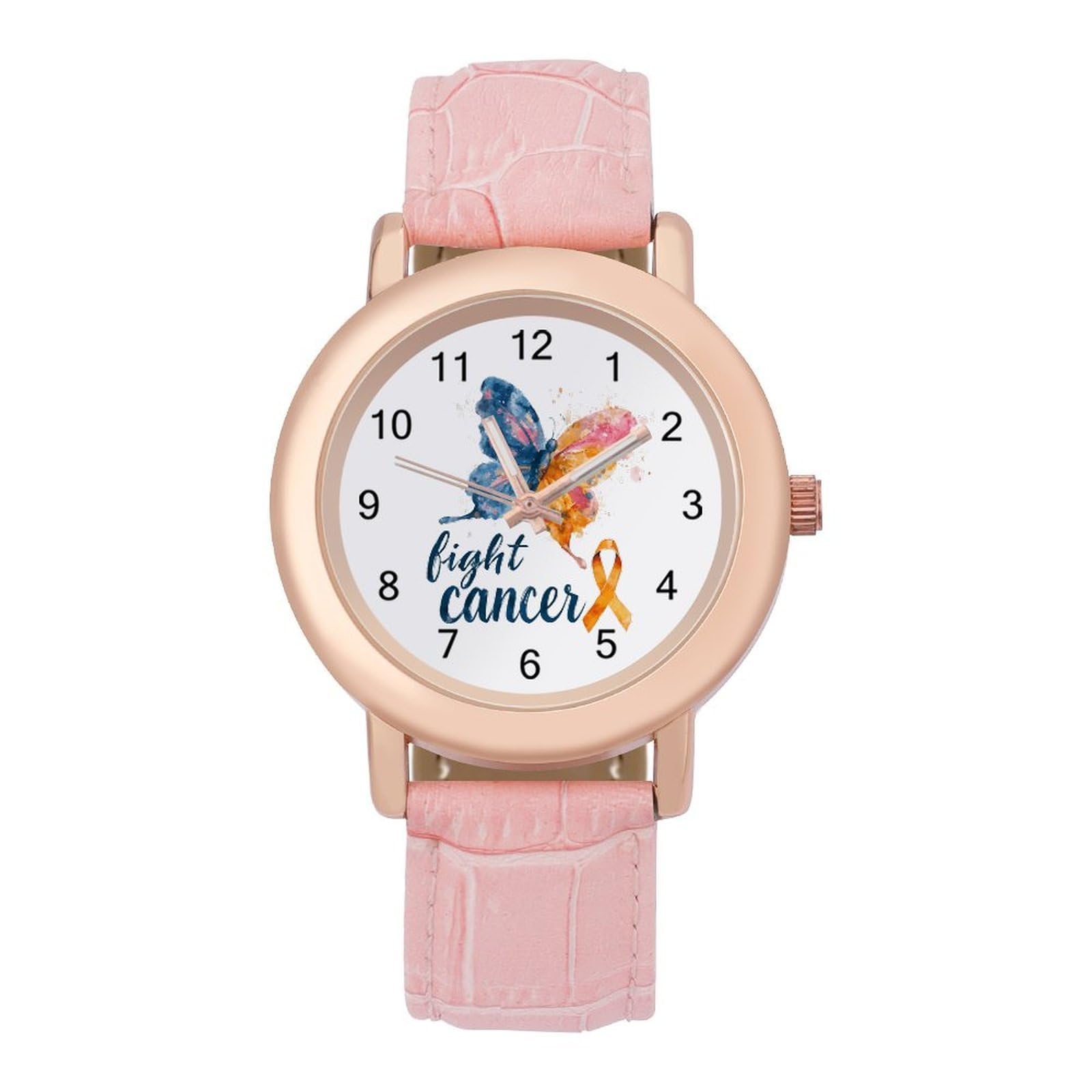 Fight C-ancer Damen-Armbanduhr, leicht zu lesen, flexibel, drei Zeiger, rundes Gehäuse, Quarzuhr für kleine Handgelenke