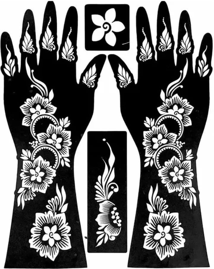 Image of Mehndi Tattoo Stencils for Hands | Reusable Henna Stencil Stickers for Women & Girls | Easy-Use Arabic & Floral Mehndi Design Templates | Temporary Tattoo Stencils for Festivals, Bridal, Karwa Chauth & Eid (25)