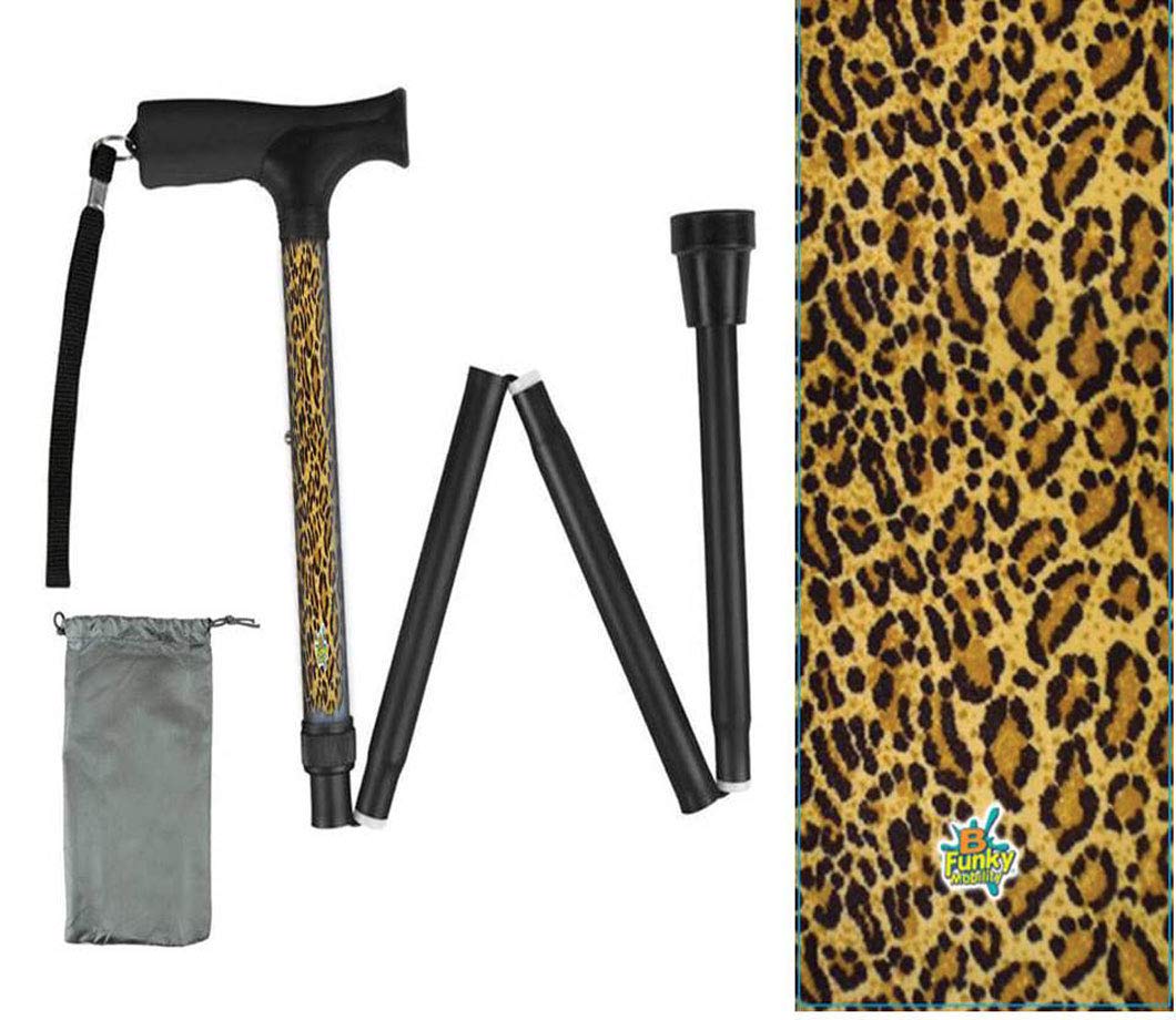 Foldable Walking Cane Soft Grip Collapsible Lightweight Leopard Print Travel BFunkyMoblity