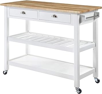 Convenience Concepts American Heritage 3-Tier Butcher Block Kitchen Cart with Drawers, Butcher Block/White