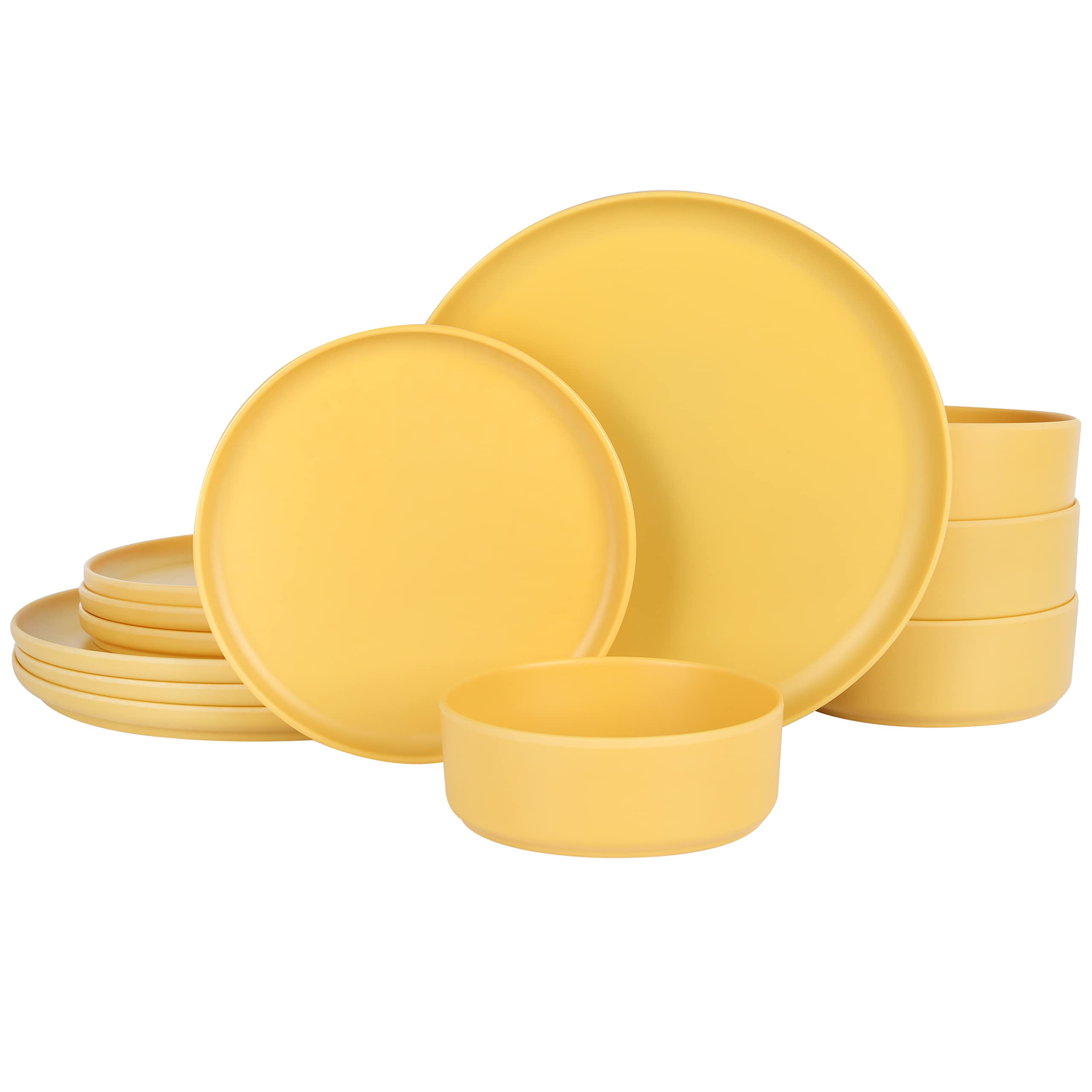 Gibson Home Canyon Crest 12 Piece Stackable Matte Melamine Set - Yellow Gold, Service for Four (12pcs)