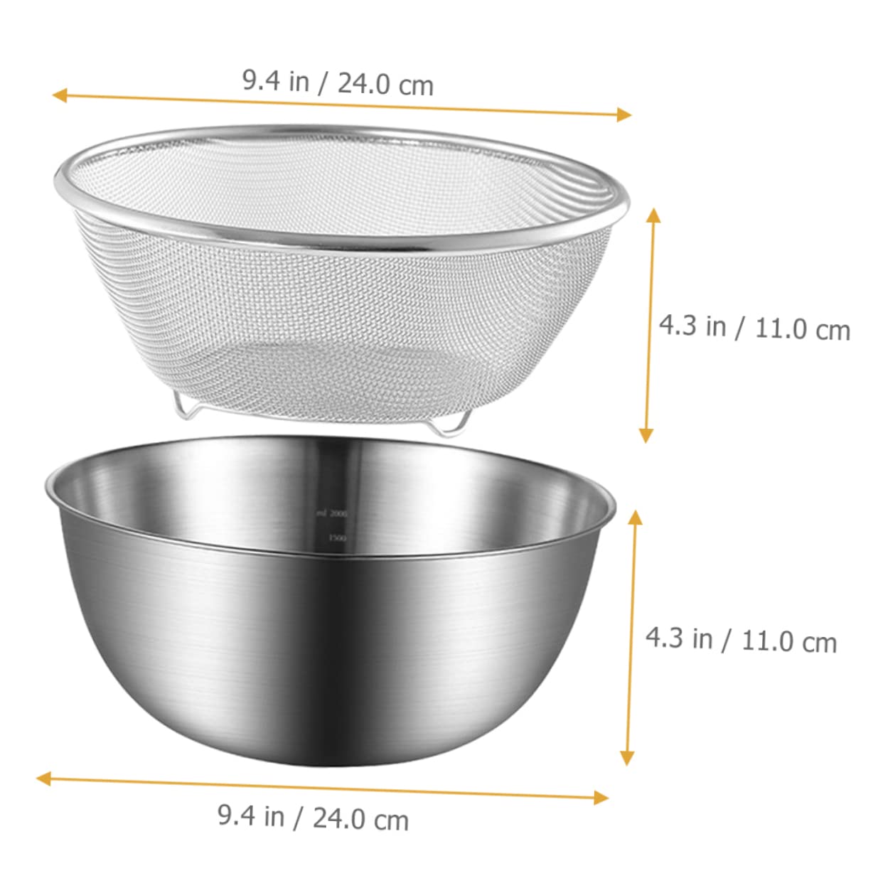 Cesta Colador de Acero Inoxidable 2 Piezas para Lavar Arroz y Frutas, Recipiente de Drenaje Estable y Antideslizante para Cocina
