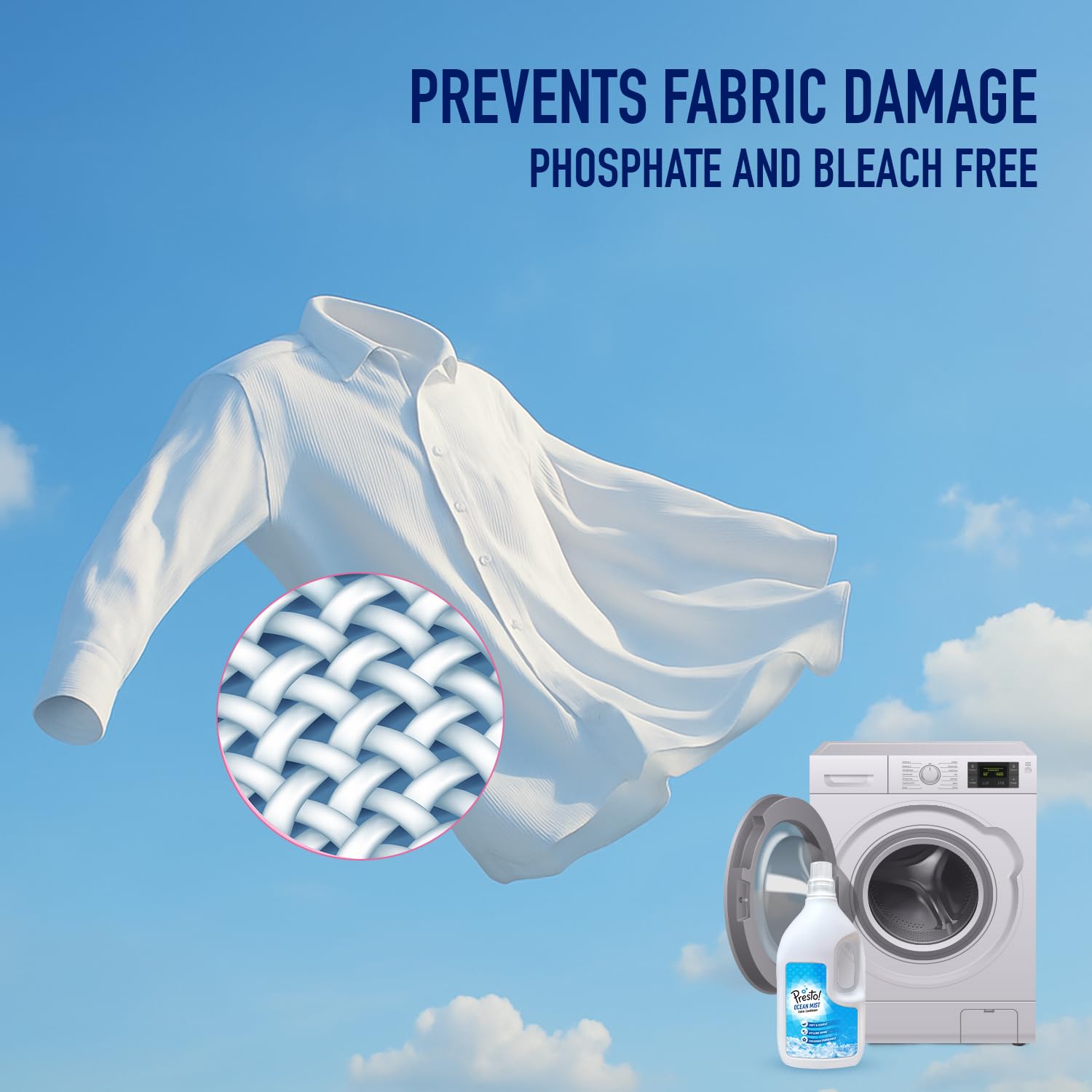 Amazon Brand - Presto! Ocean Mist Fabric Conditioner Liquid | 2 Litre | Long-Lasting Freshness | Softens & Protects | Suitable for All Wash Types | Safe for Delicates | Phosphate and Bleach-Free