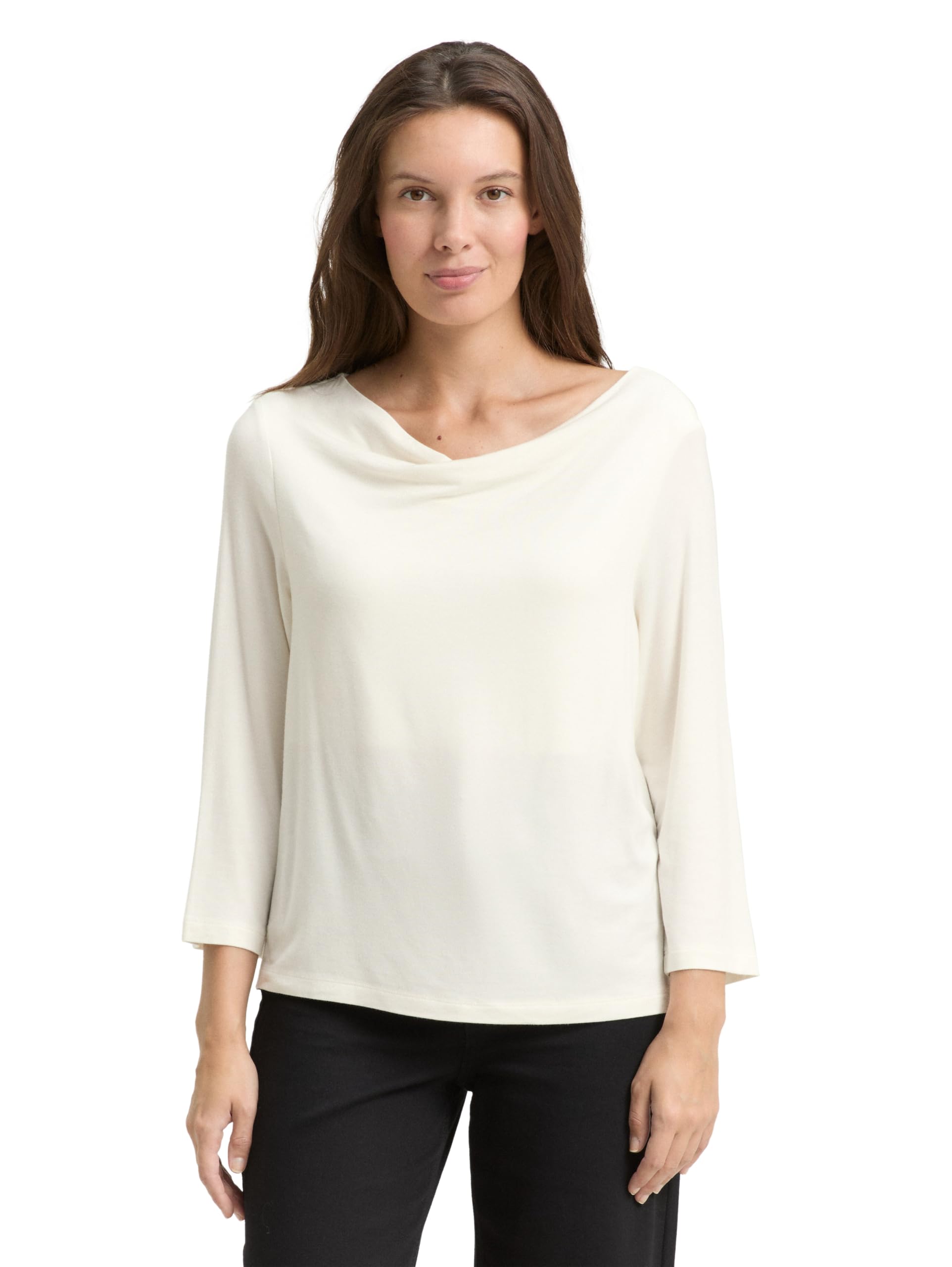 TOM TAILOR Damen 1048943 Langarmshirt mit Wasserfallkragen