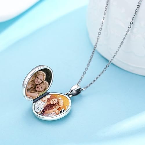 Miniatura 2 de Silikepa Locket Necklace for Women Mens 925 Sterling Silver Moonstone CelticViking Locket Necklace Holds Photos Moonstone Jewelry Gifts for Women