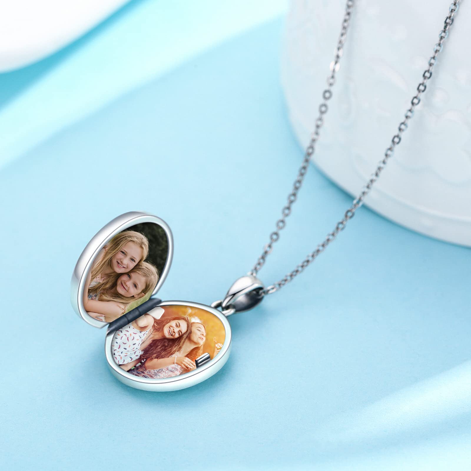 MEDWISE Medallón cadena de plata de ley 925 personalizada foto colgante foto piedra lunar medallón amuleto para abrir imágenes medallón con foto piedra lunar joyas para mujeres hombres hijos regalos