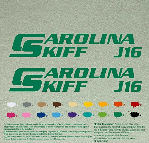 Pair of Carolina Skiff J 16 Compatible Replacement Boat Decals Vinyl Stickers Outboard Motor Set of 2 (13.3" X 2.7", Green 061)