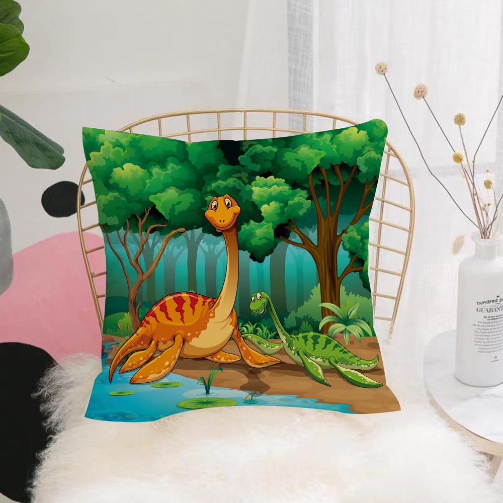 HYMSXW Cushion Cover,Throw Pillow Case Home Decorative for Living Room Bedroom Sofa Chair 20X20 Inch,Dinosaurs living in the jungle illustration,Pillowcase 50X50cm