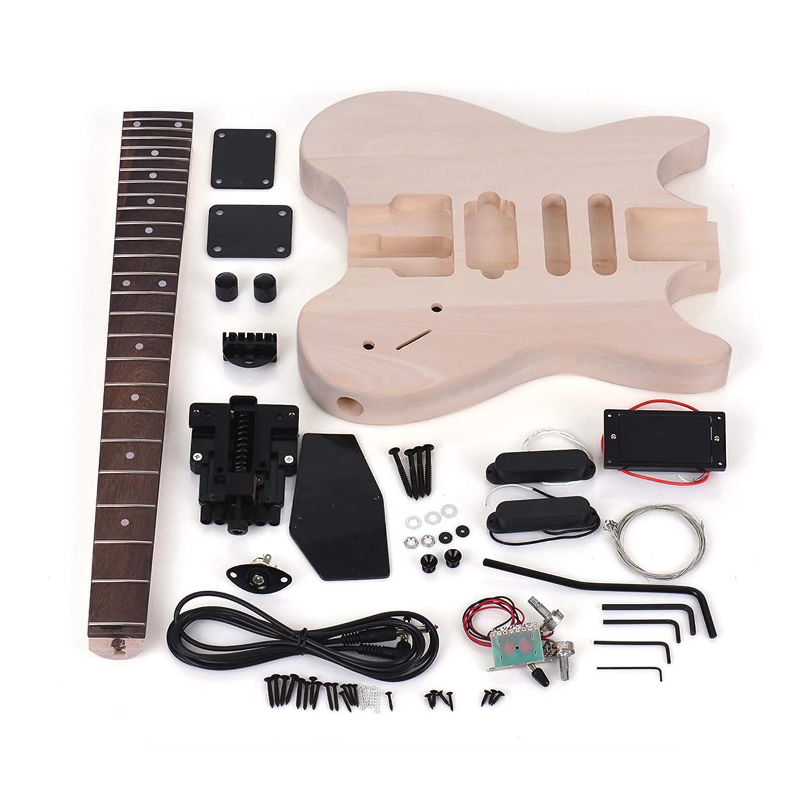 Aoresac Kit de Guitarra Eléctrica DIY Guitarra Eléctrica sin Cabeza sin Cabezal Cuerpo de Tilo Diapasón Palisandro Mástil Arce con 2 Pi Bobina